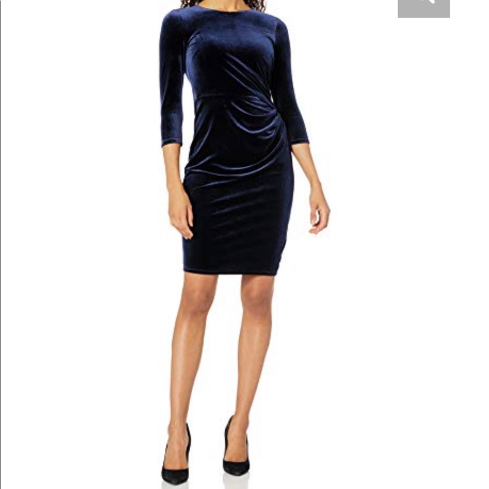 NWT Navy Eliza J Velvet Rushed Sheath Dress